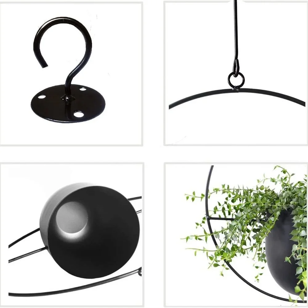 Mid Century Black Metal Hanging Planter - Modern Indoor/Outdoor Plant Holder